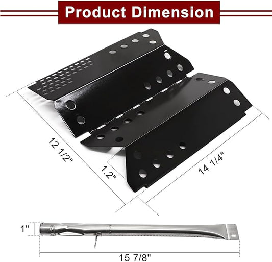 Hiorucet Grill Replacement Parts for Stok SGP4330SB, SGP4331, SGP4130N, Stok Quattro 4 Burner Grills, Porcelain Steel Heat Plate Shield Tent, Stainless Steel Crossover Carry Over Tube & Grill Burners