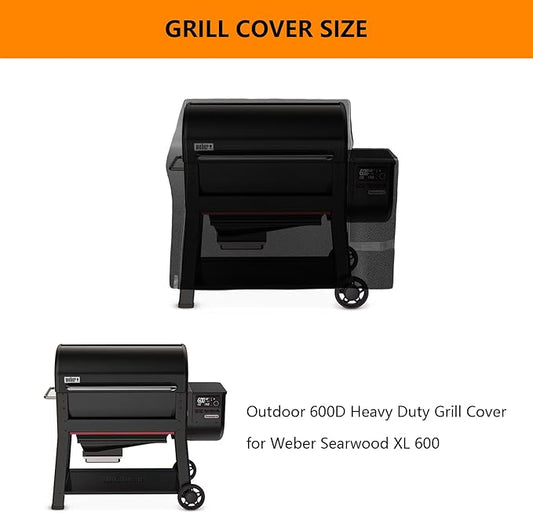 Grill Cover for Weber Searwood XL 600 Pellet Grill,All-Weather-Resistant Outdoor Protection Heavy-Duty 600D Waterproof BBQ Smoker Cover Fits Model 3400146, Black