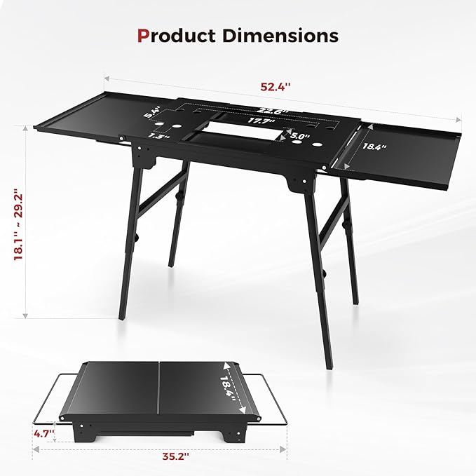 CAMPLUX Griddle Stand for 17” / 22” Tabletop Griddles, Foldable Grill Stand with Dual Side Shelves, 18.1–29.2” Adjustable Height, Anti-Rust Outdoor Griddle Table for Camping & Tailgating