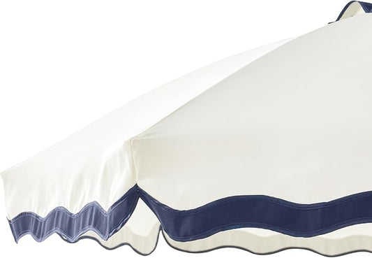 6FT Patio Beach Umbrella, UPF 50+ Sun Shade, Adjustable Tilt | Portable & Vented Outdoor Umbrella for Sand, Backyard & Garden, Harbour White (Ivory & Navy)