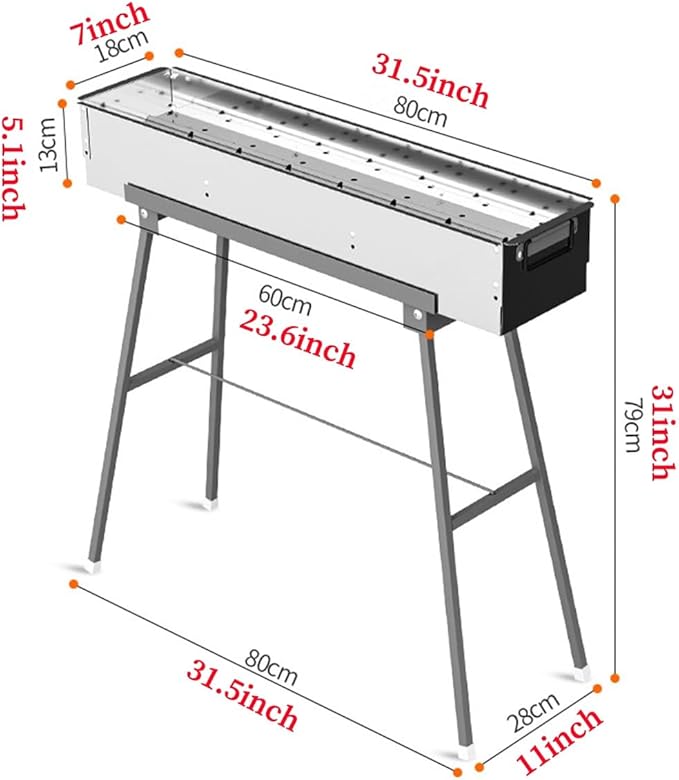 Barbecue Grill,Portable Charcoal Foldable Grill, 80cm Grills Outdoor Cooking for Travel, Camping Smoker BBQ Grill for Outdoor Cooking,Camping,Backyard (Color : /Silver, Size : B)