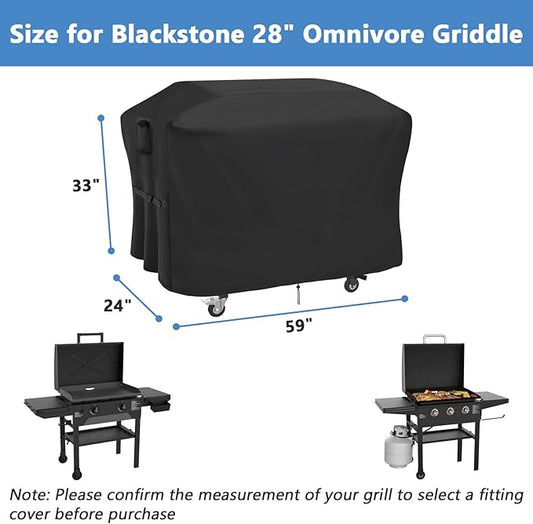 Grill Cover for Blackstone 28 Inch Model 2080 2207 2287 2351 2357 2366 2416 2465 Omnivore Griddle, Outdoor Waterproof Weather Resistant BBQ Griddle Cover - 59 x 24 x 33 Inch
