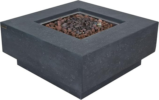 Manhattan Concrete Fire Pit 36" x 36" Outdoor Patio Firepit Includes Lava Rocks Modern Fire Pits & Outdoor Fireplaces for Garden, Deck, Indoor & Outdoor Heating