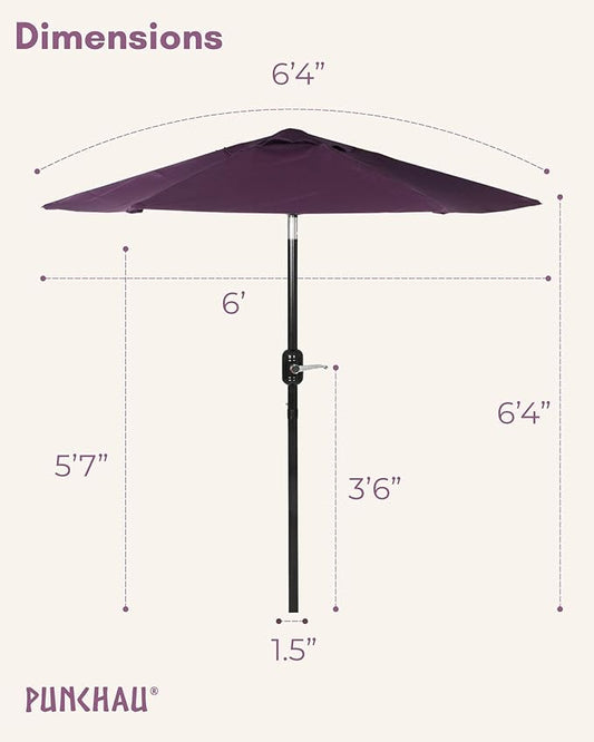 6 Ft Outdoor Patio Umbrella, Easy Open/Close Crank and Push Button Tilt Adjustment - Dark Purple Market Umbrellas