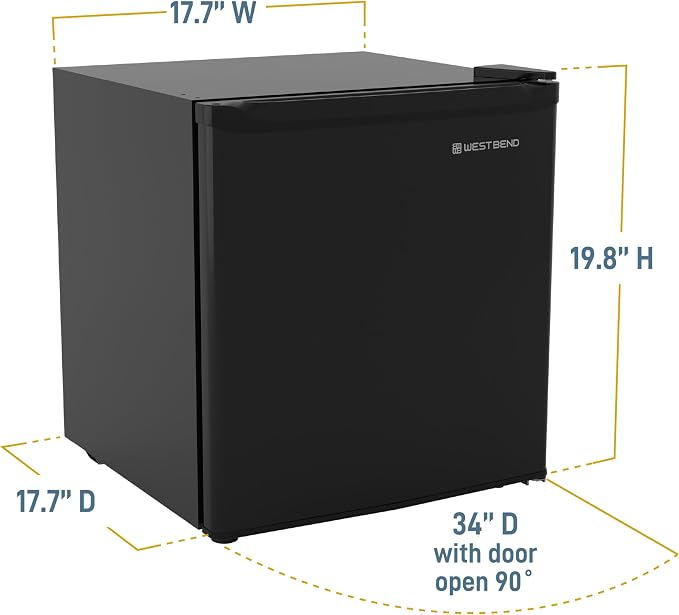 West Bend Mini Fridge Compact Refrigerator for Home Office or Dorm, Auto Defrost with Reversible Door, Energy Star Rated, 1.6-Cu.Ft., Black