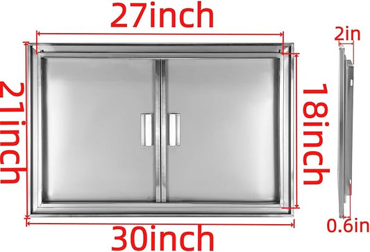 Outdoor Kitchen Door 30" W x 21" H Stainless Steel BBQ Double Access Door Flush Mount Vertical Wall Doors with Handle Suitable for Grilling Station Outside Cabinet Outdoor Kitchen
