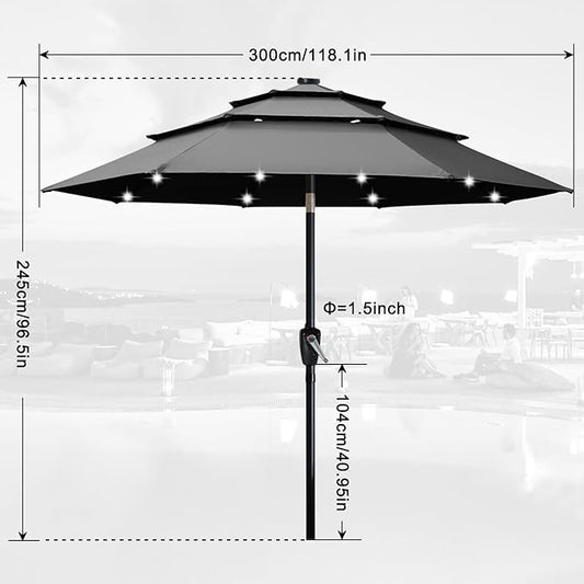 ABCCANOPY Solar Led Patio Umbrellas 3-Tiers 10FT (Dark Gray)