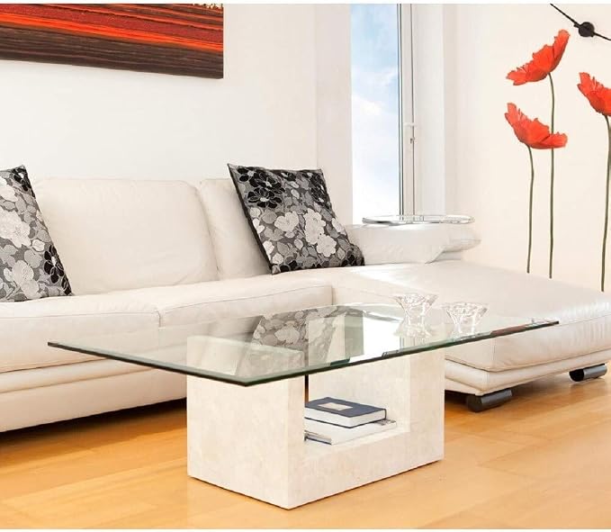 Fab Glass and Mirror 18" Inch Square 1/2" Thick Tempered Radius Corners Beveled Edge Polish Glass Table Top, Clear