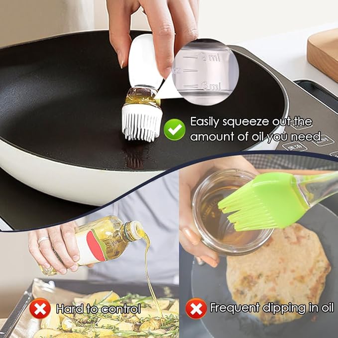 Oil Dispenser with Brush - Glass Olive Oil Dispenser Bottle with Silicone Basting Brush for Kitchen Cooking Vinegar Frying Baking, T-OB21S, Black