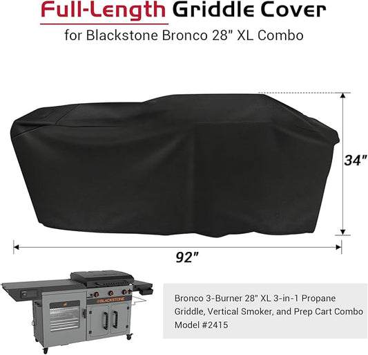 Outdoor Heavy Duty Waterproof Grill Cover for Blackstone Bronco 28" XL 3 Burner Griddle Vertical Pellet Smoker Combo,for Blackstone Griddle Cover Bronco Combo Griddle 2415 Grill Cover Accessories