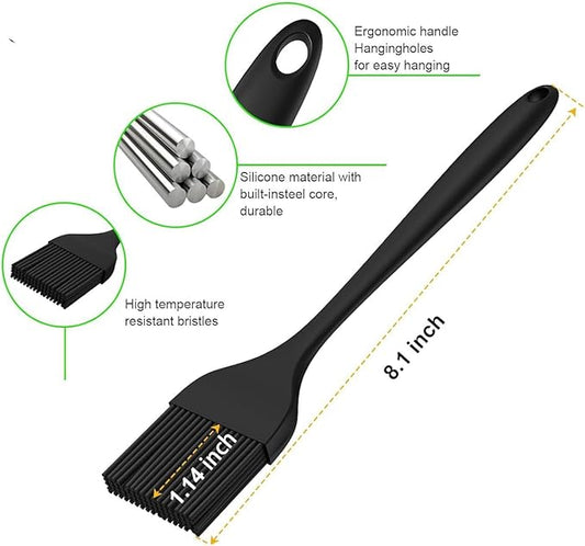 Basting Mops Brush Set for BBQ Grilling 15.5" & 11.2" - Detachable Wooden Handle Sauce Brushes with 4pcs Extra Replacement Heads & 1 Silicone Brush - BBQ Mop for Outdoor Cooking, Camping