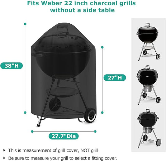 SunPatio Grill Cover Compatible with Weber, Big Green Egg, Char-Broil 22 Inch Charcoal Kettle Grills, Outdoor Waterproof BBQ Grill Cover, Compared to Weber 7150, 27.7" Dia x 38" H