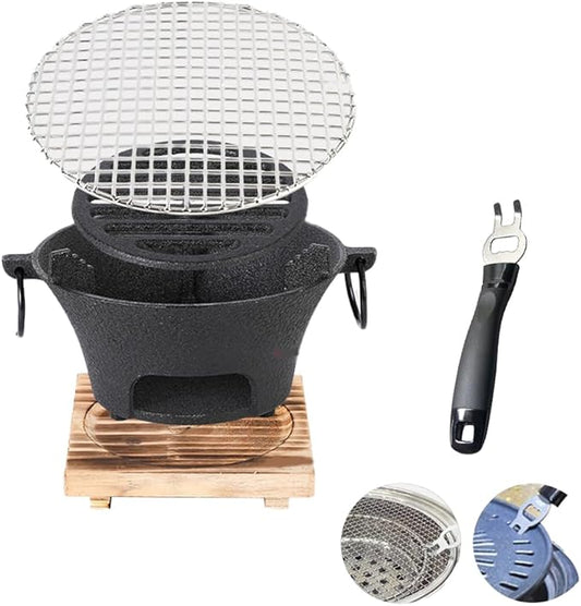 Round Seasoned Cast Iron Charcoal Hibachi Grill