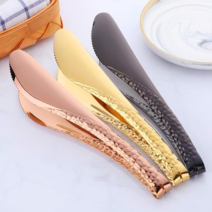 Stainless Steel Kitchen Food Clamp Serving Tongs for Cooking,Toast Bread,Salad,Barbecue,Grilling,Baking,Frying(Black)