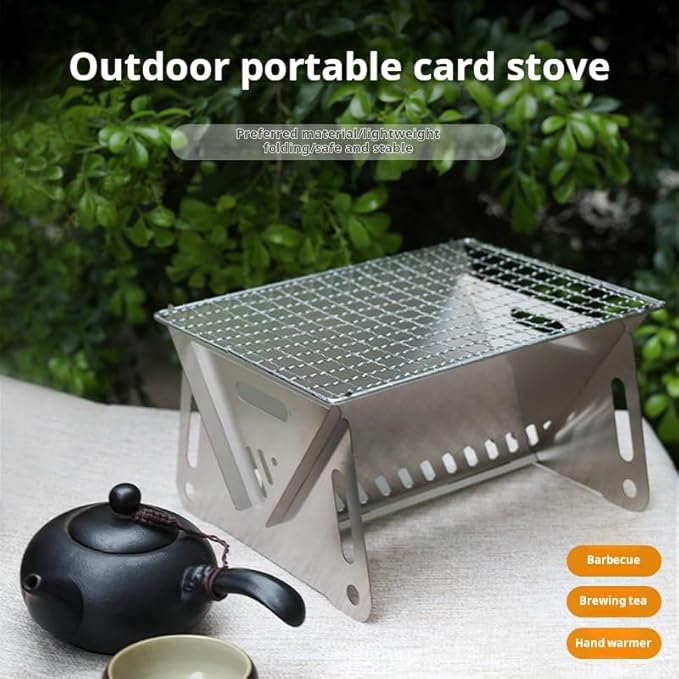 Portable Folding Charcoal Grill, Stainless Steel, Compact BBQ for Camping, Outdoor Cooking