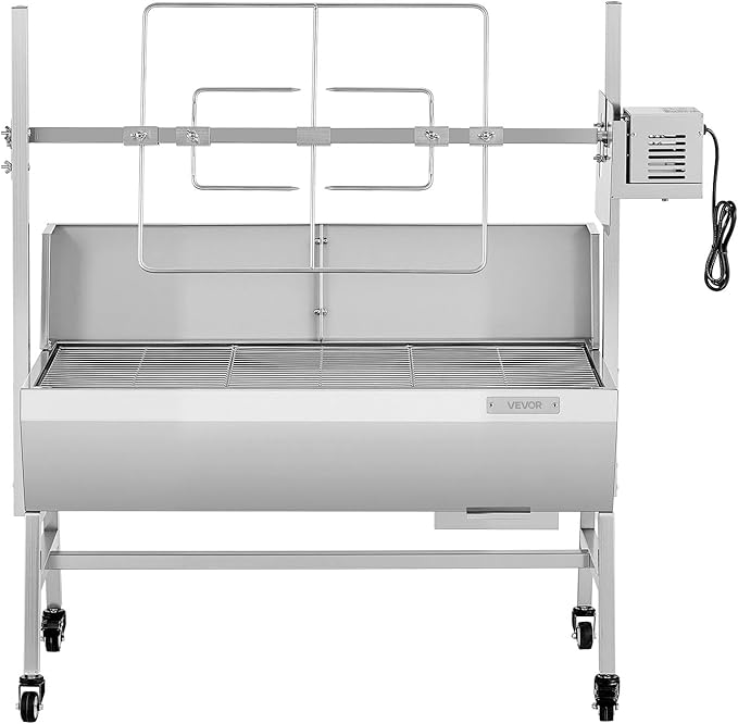 VEVOR Rotisserie Grill, 37in BBQ Outdoor Pig & Lamb Spit Roaster, Charcoal Spit Roaster with 132 LBS Load Capacity & 7-Level Height, Stainless Steel Electric Rotisserie Grill Kit for Camping Outdoor