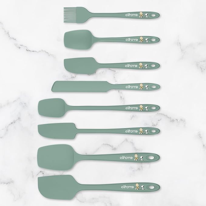 Elihome × Peanuts Silicone Basting Brush (8.75”) – Heat Resistant to 600°F, Food-Grade Platinum Silicone, Seamless 1-Piece Design, Non-Stick Safe, Dishwasher Safe, Sage Green