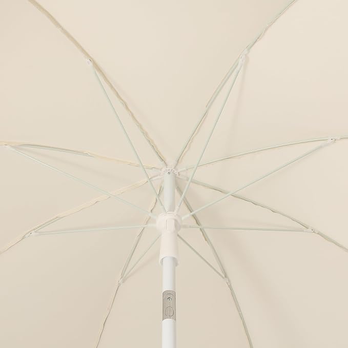 JONATHAN Y Horizon 6.5 ft. Scalloped Fringe Beach Umbrella, Cream | UV 50 Sun Protection, Push Button Tilt, Matching Carry Bag, White Iron Pole, Wind Vent, 8 Fiberglass Ribs, Pointed End