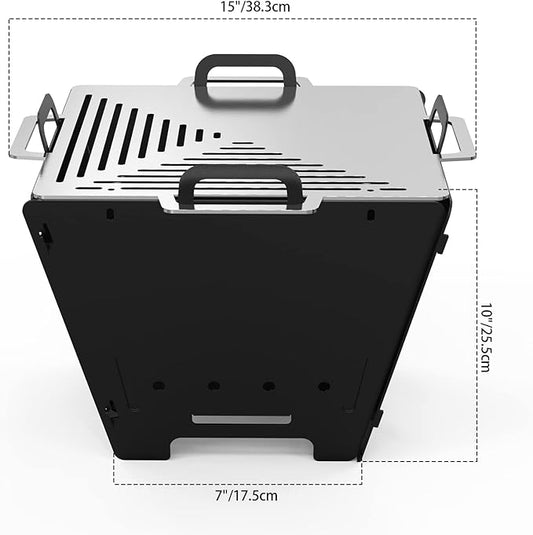2 IN 1 BBQ Charcoal Grill & Fire Pit,15" Detachable Fire Pit, Portable Yakitori Hibachi Grill, Barbecue Stove for Camping Picnic Patio Backyard Tailgating, GS356