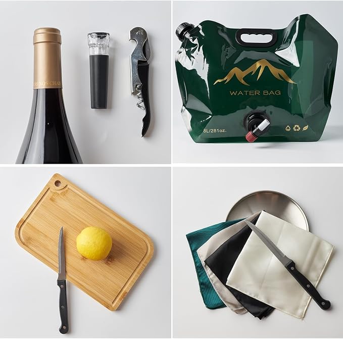 Picnic Backpack Bundle 15-in-1 Set Camping Gear with Fold Table & Waterproof Blanket & Stainless Steel Utensils for 4-Person Family Hiking Essentials