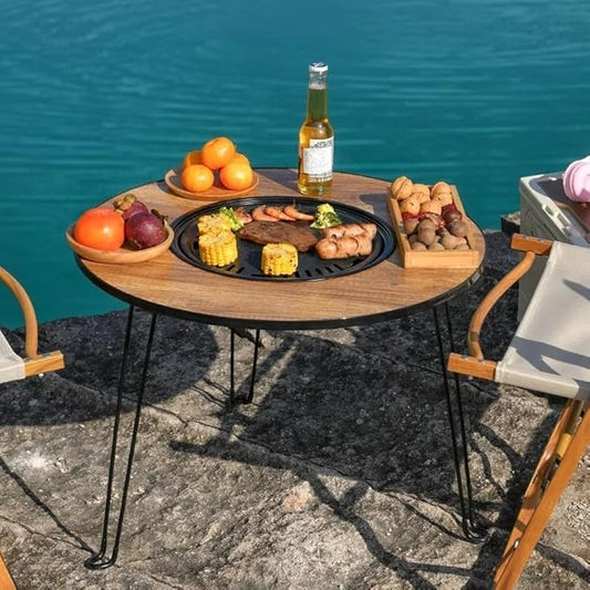 Portable Charcoal Grill for Camping BBQ Grills Outdoor Barbecue Grill Dual Use Grill Rack for Meat and Coffee Table,A-1