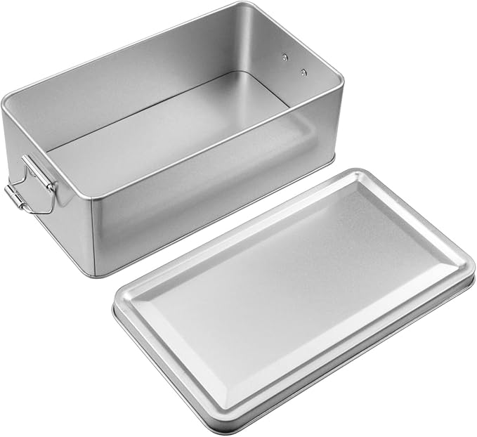 2 Pack Silver Tin Box Containers Metal Storage Box with Lids Rectangular Containers with Buckle Latch for Home Storage Outdoor Usage(7.28"×4.13"×2.56")