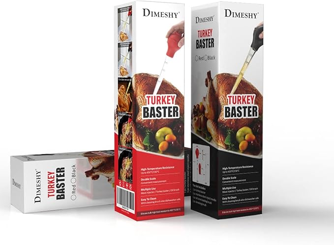 DIMESHY Turkey Baster Food Grade for Cooking & Basting, Detachable Round Bulb, Baster Cooking Good for Meat Poultry Beef Chicken, with Cleaning brush, inject needle, Basting brush