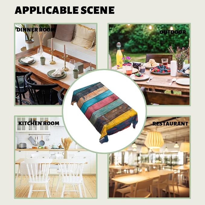 Wood Grain Table Cloth Rectangle Tables Rustic Vintage Colorful Rainbow Stripes Rectangle Tablecloth Picnic Table Cover BBQ Table Cloths Polyester for Kitchen Coffee 52" x 70" 4-6 Seats