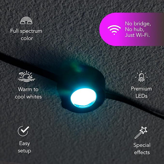 LIFX Permanent Outdoor Eave Lights, 50ft Smart RGB String Light, 30-Zone Color Control, Wi-Fi, App & Voice Control, Weatherproof, Expandable to 200ft, Works with Alexa, Google Asst, LFXSL50-30/LED/BLK