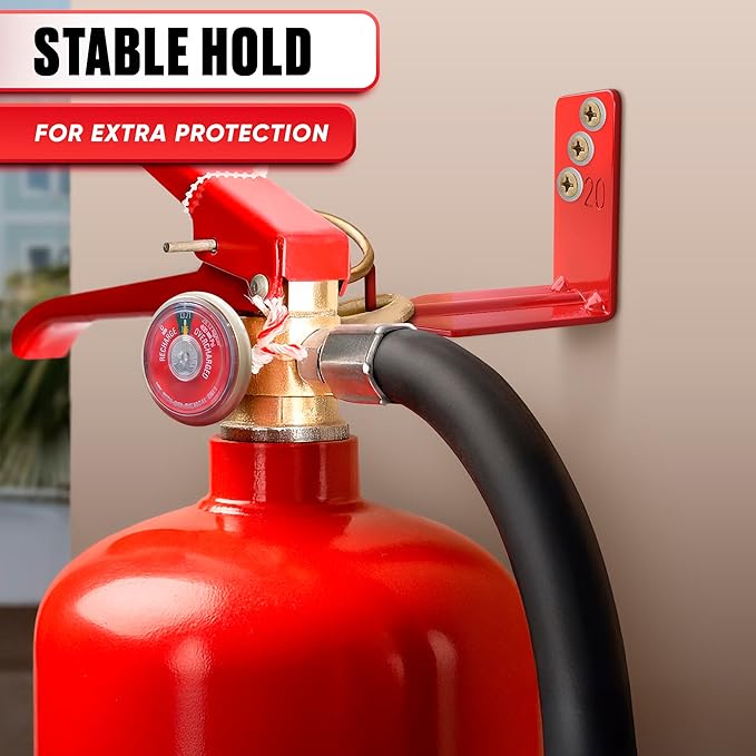 Fire Extinguisher Mount Brackets Set of 4, Heavy Duty Wall Mount Hook 2.36 x 1.57 x 2.36 in, Screws Anchors and Gaskets, Quick Install Holder, Supports up to 20 lb for Garage Workshop Home Cabinet Use