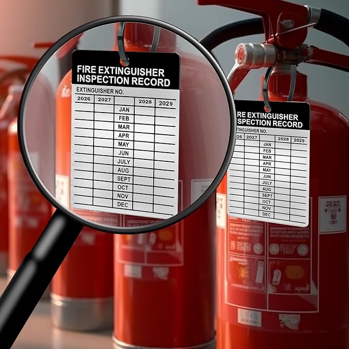 25 Sets Metal Inspection Tags - 2026-2029 Aluminum Fire Extinguisher Tags, 2.3 X 3 Inch, Weatherproof for Indoor/Outdoor Use