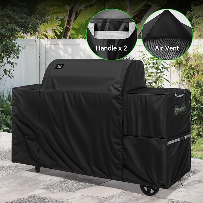 Waterproof Full-Length All Weather Grill Cover Accessory for Traeger Woodridge Pro and Woodridge Elite Pellet Grills,Tear & Fade Resistant Windproof Grill Cover with Buckle,Drawstring,Black