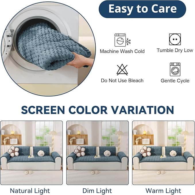 OstepDecor Couch Cover for Dogs, Washable Non Slip Sofa Cover for Pets | Soft Couch Covers for Sofa, Loveseat and Sectional, Furniture Protector Against Pet Hair & Dirt (27.6" x 86.6", Blue)
