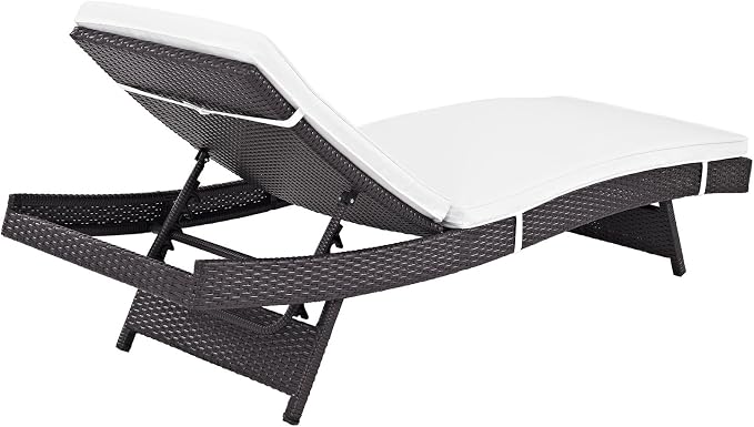 Modway Convene Wicker Rattan Outdoor Patio Chaise Lounge Chairs in Espresso White - Set of 6