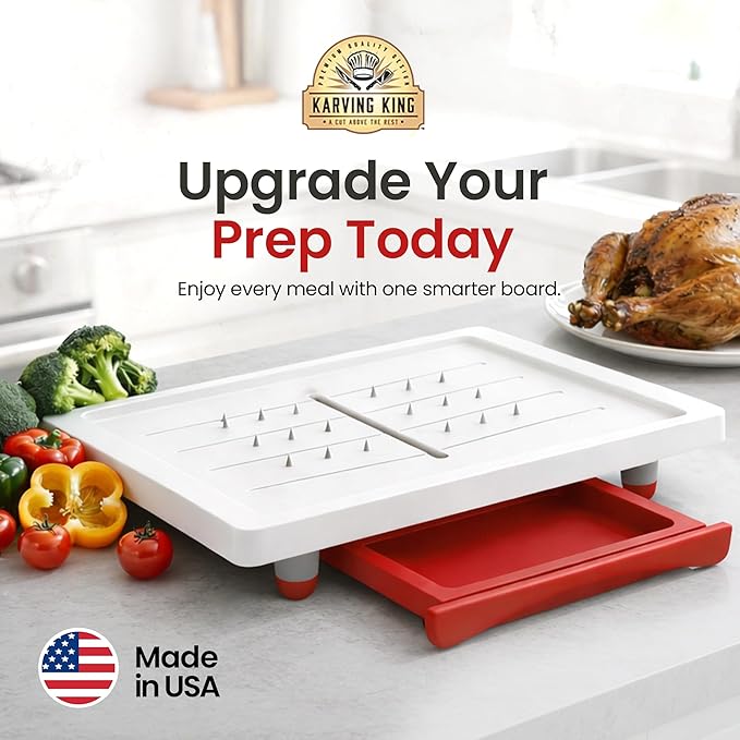 Large Cutting Board - Karving King Meal Prep System with Juice Groove, Spikes & Drip Tray - BPA Free Cutting Board - Patented Multi-Feature Design Carving Board - BBQ Essential & Kitchen Gifts