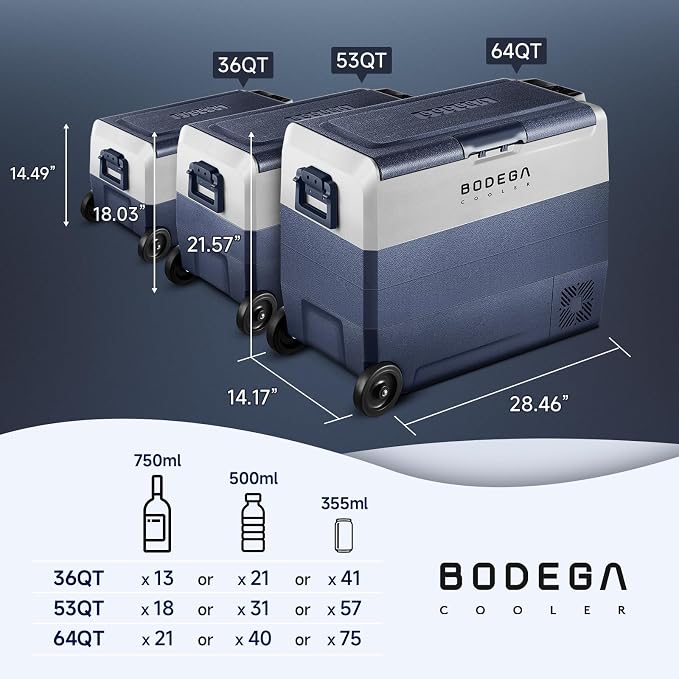 BODEGACOOLER 12 Volt Portable Refrigerator,53 Quart Car Fridge Dual Zone -4℉-68℉,50L Car Freezer APP Control,Electric Compressor Cooler 12/24V DC and 100-240V AC for RV,Camping,Travel,Truck,Vehicles