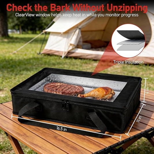 BANGIE BBQ Blankt for Resting Meat & 9x13 Foil Pan Carrier - Leakproof Insulated Casserole Transport Bag with Visual Window, Rigid Hard Bottom-Birthday Father's Day Grilling Gifts for Men, Dad, Black