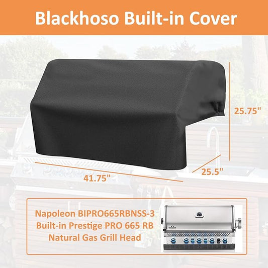 Built-in Grill Cover for Napoleon Built-in Prestige PRO 665 Gas Grill, 600D Heavy Duty PU Material Wateproof Island BBQ GrillTop Cover, Outdoor Kitchen Grill Head Accessory
