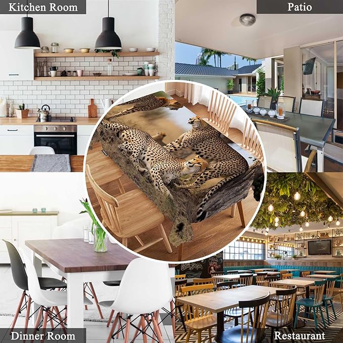 Swono Cheetah Table Cover African Animal Leopard Family Cheetah Grassland 50x72 Inch Table Cloth for Rectangle Tables Buffet Parties Coffee BBQ and Dinning Tablecloth