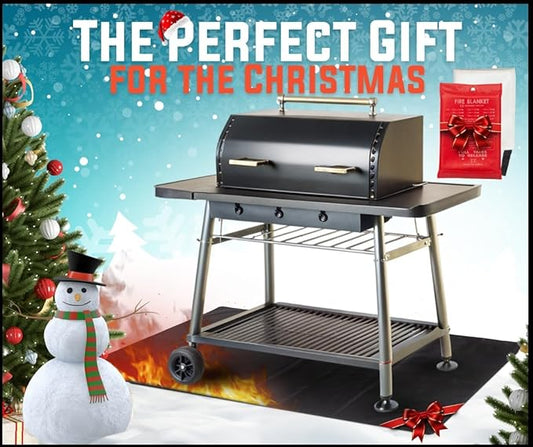 Under Grill Fire Pit Mats for Outdoor Grill Deck Protector - Black Under BBQ Grill Mat w/Fire Blanket & Corner Weights, Double-Sided Fireproof Design, Heat Resistance Up to 2000°F (40x60)