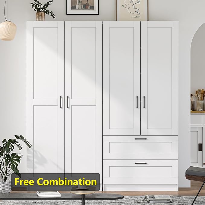 White Tall Kitchen Pantry Cabinet Organizers and Storage with Doors and Drawer and Adjustable Shelves,Wood Large Gabinetes Para Cocina Office Bookshelf for Laundry Room Cabinets (31.5”W*15.7”D*71”H)