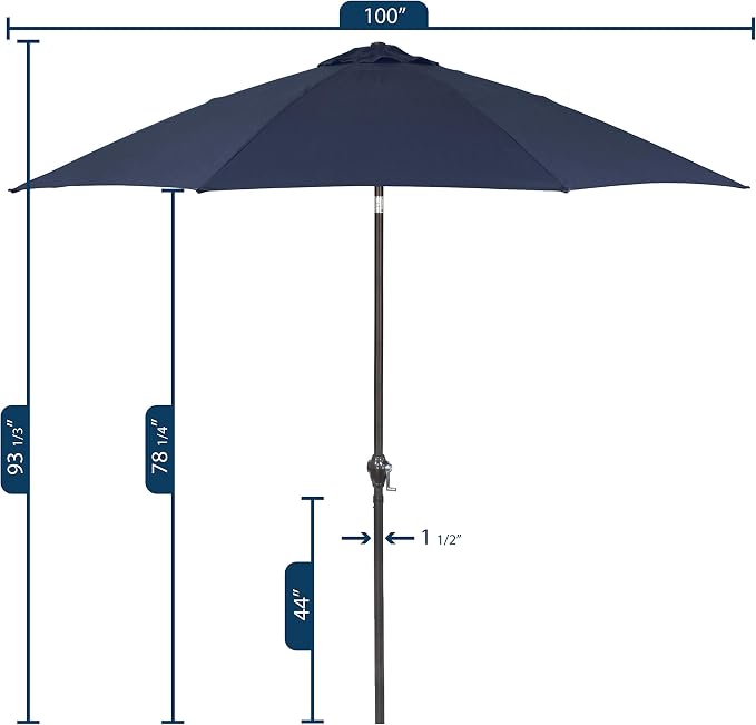 Sunline 9 ft Patio Umbrella with Crank & Push Button Tilt, Outdoor Market Umbrella with UV Protection & Wind Vent and Fiberglass Ribs, Metal Frame for Deck, Pool & Table, Navy Blue