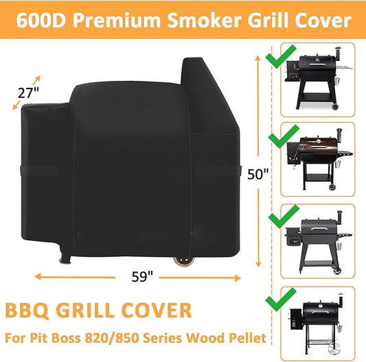 Grill Cover for Pit Boss Deluxe and 820 Pro Series Pellet Grill with Side Shelf, for Pit Boss PB820D 820FB 820D3 820SC 820XL 820PS1, 820CS1 Competition, Sportsman 820 Series, Replace for 73821 Cover