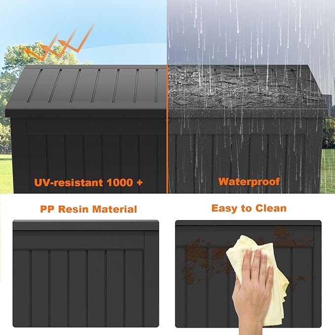 PatioZen 281 Gallon Large Resin Deck Box, Lockable Outdoor Storage Box for Patio Cushions Storage Furniture,Garden Tools, Pool Supplies, Weatherproof and UV Resistant (Black)