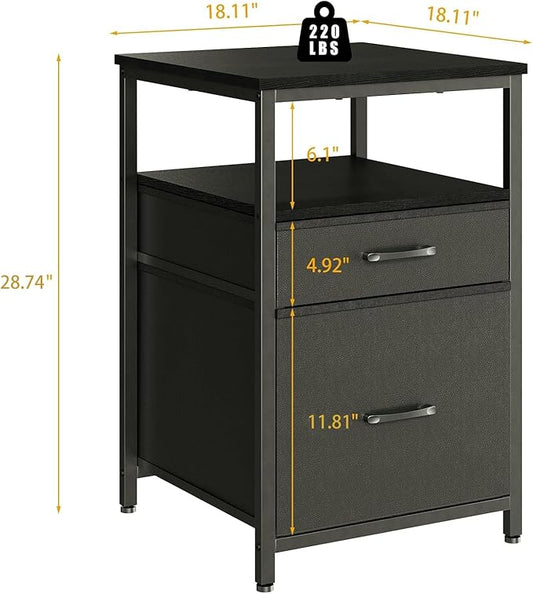 Herture Mini Fridge Stand with 3 Storage, Mini Fridge Cabinet, Beverage Fridge Table, Heavy Duty 18.11" L* 18.11" W Tabletop, for Dorm, Apartment,Office, Bedroom Black HB03BXB