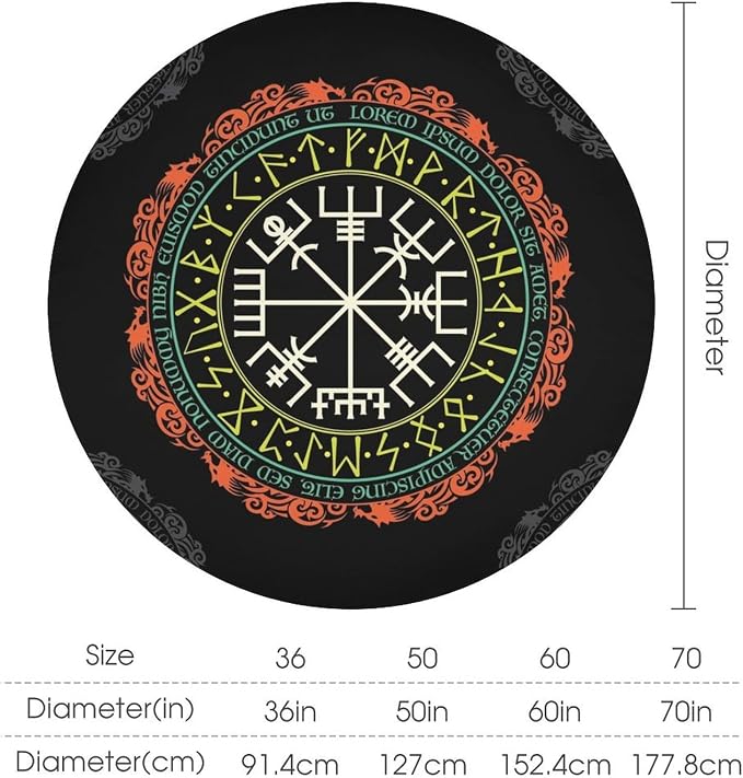 Vintage Viking Pattern Round Tablecloth, Viking Ancient Runic Helmet of Awe Seasonal Table Cloth Waterproof Wipeable Table Cover for Picnic Holiday Party Kitchen Dining 70"