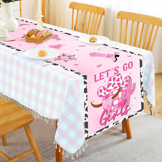 Disco Cowgirl Theme Table Runner, Pink Let’s Go Girls Linen Fabric Table Runner for Everyday Use 72 x 13 Inches, Washable Table Cover for Indoor Outdoor Kitchen Dining Table Decor