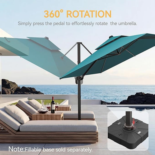 9x12 FT Patio Umbrella, Large Cantilever Rectangular Double Top Heavy Duty Offset Umbrellas with 360ยฐ Rotation, Outdoor shade for Garden Deck Pool, Turquoise