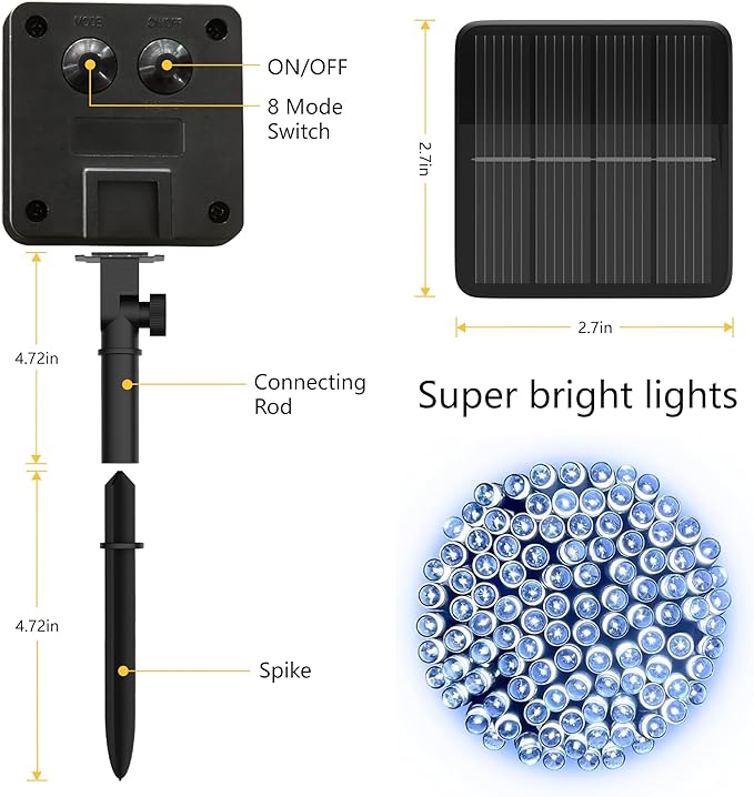 Flechllary 2Pack-Solar String Lights, 78Ft 200 LED Solar Lights Outdoor with 8 Modes ,Solar String Lights Outdoor Waterproof for Yard, Fence,Balcony, Party,Christmas Tree Decorations (Cold White)