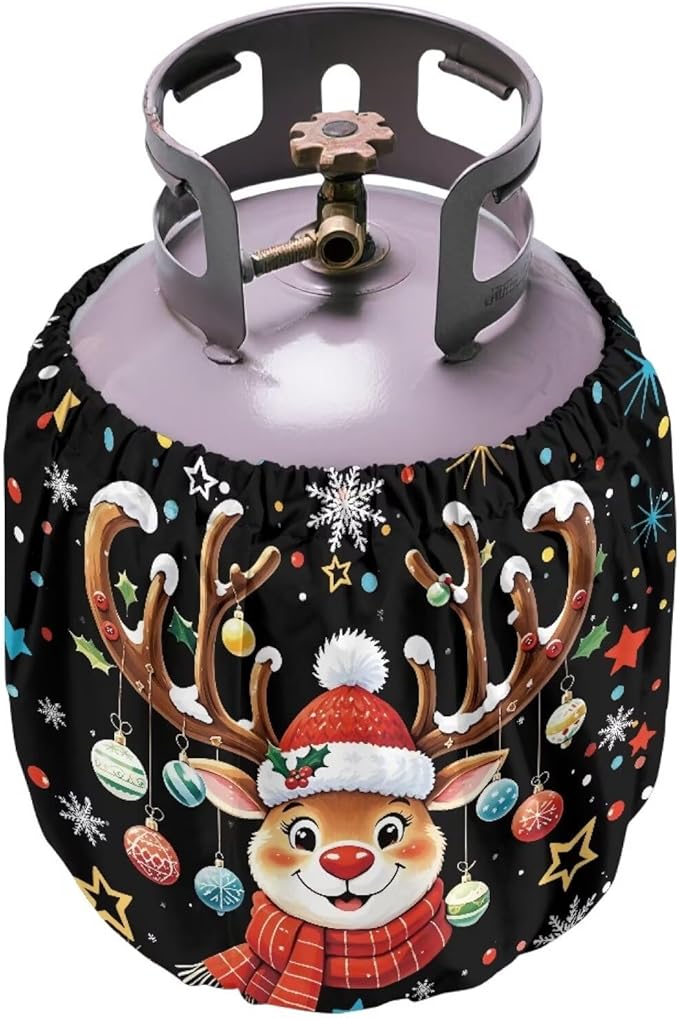 Reindeer Print Propane Tank Cover 20lb Heavy Duty Gas Cover Fits Standard 20 lb Tank Cylinder Easily Slips onto Your Propane Tank Outdoor Grill Accessories
